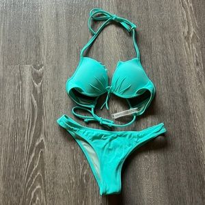 NWOT Victoria’s Secret Bikini 32A top XS bottom aqua blue